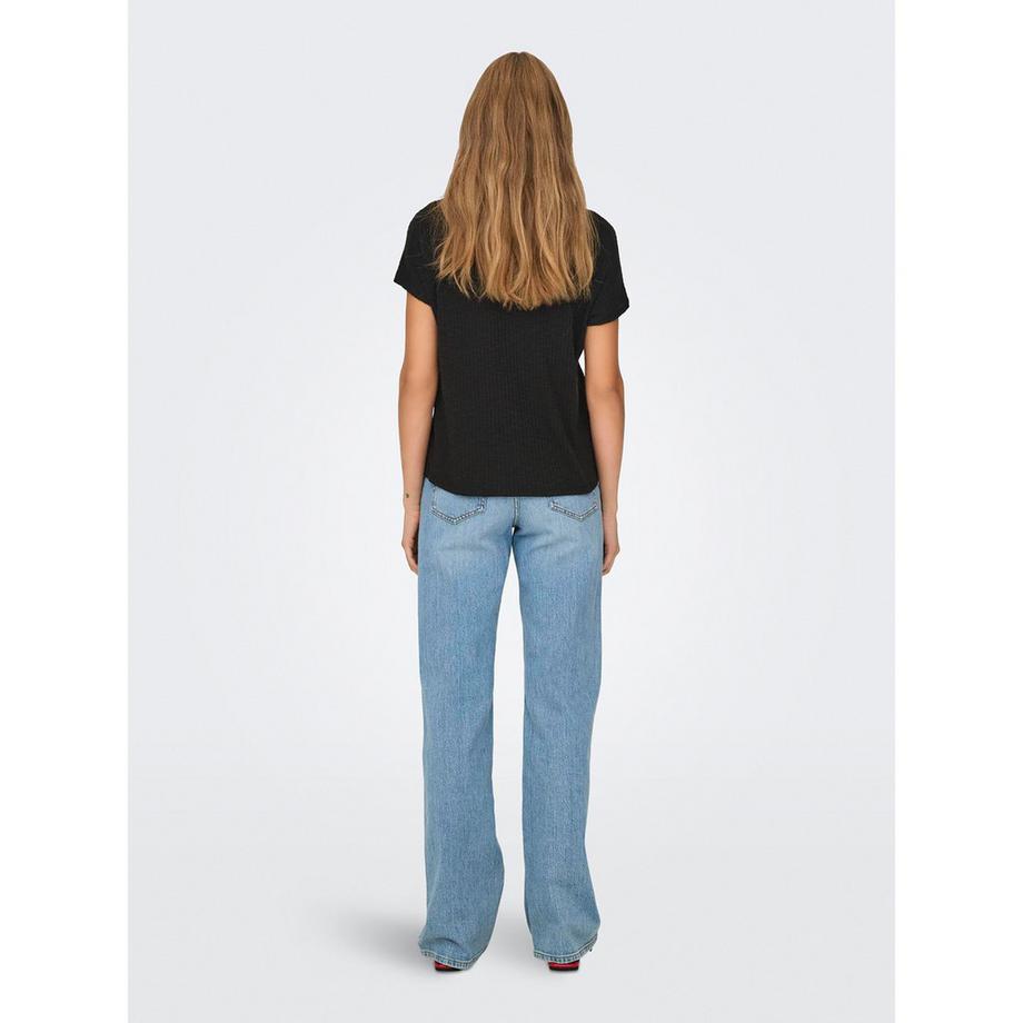 ONLY Geripptes V-Ausschnitt T-Shirt  