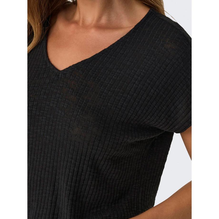 ONLY Geripptes V-Ausschnitt T-Shirt  