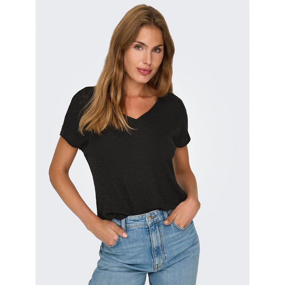 ONLY Geripptes V-Ausschnitt T-Shirt  