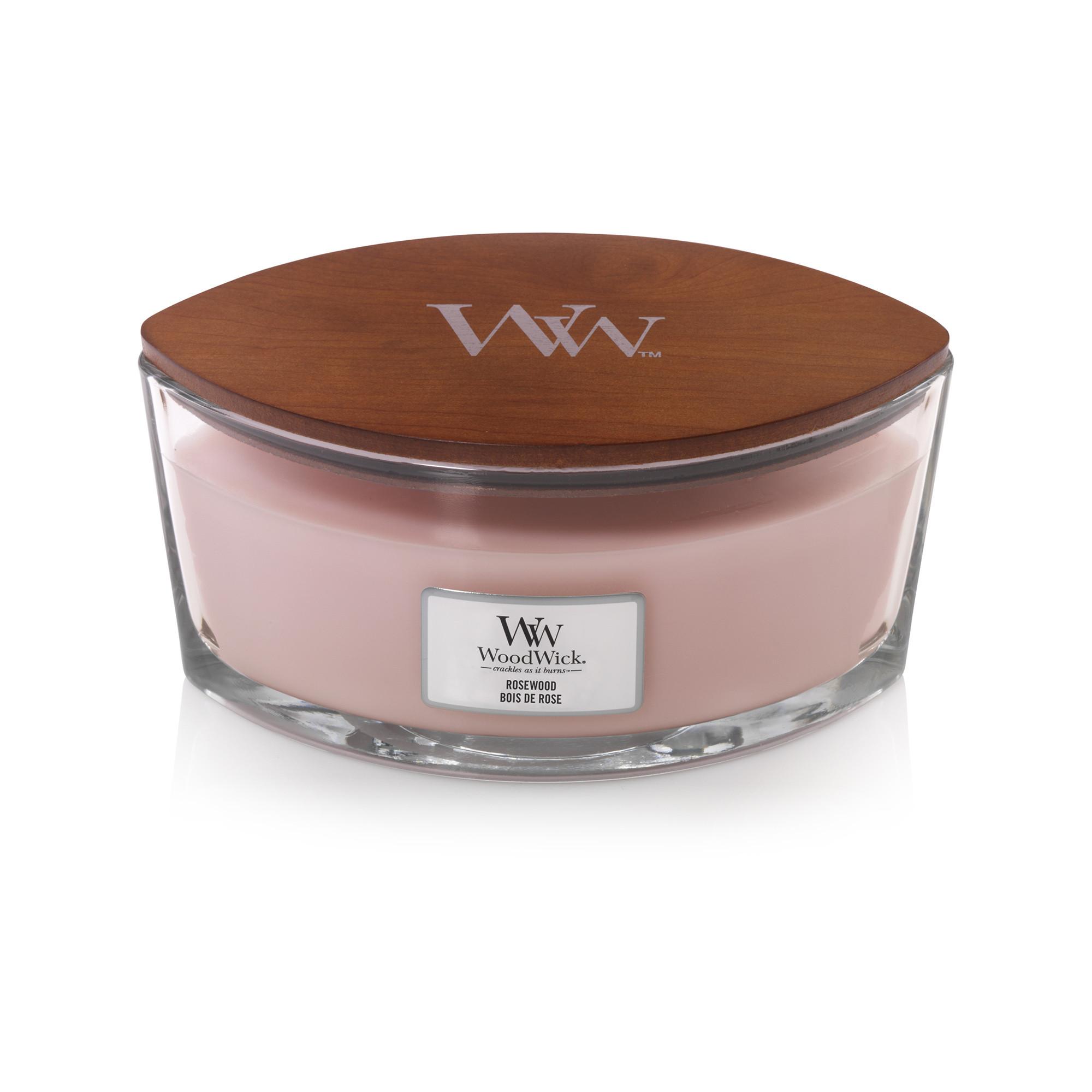 WoodWick Candela profumata in vetro Rosewood 