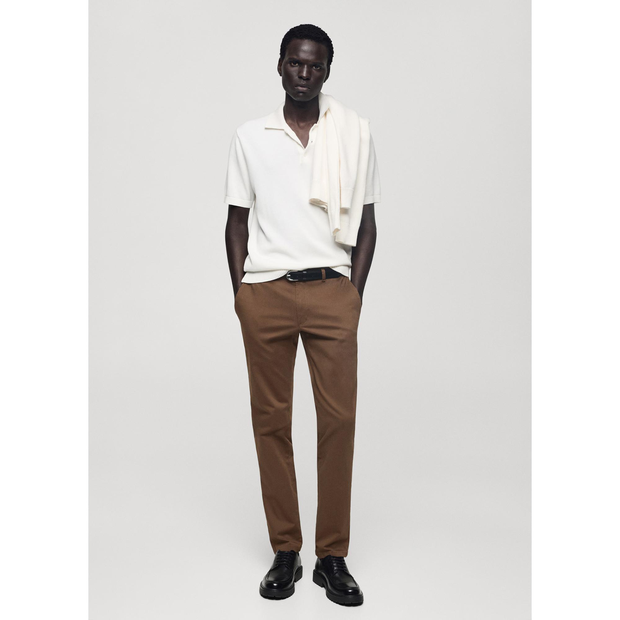 Mango Man Barna Chino Pantalon Tapered Fit  