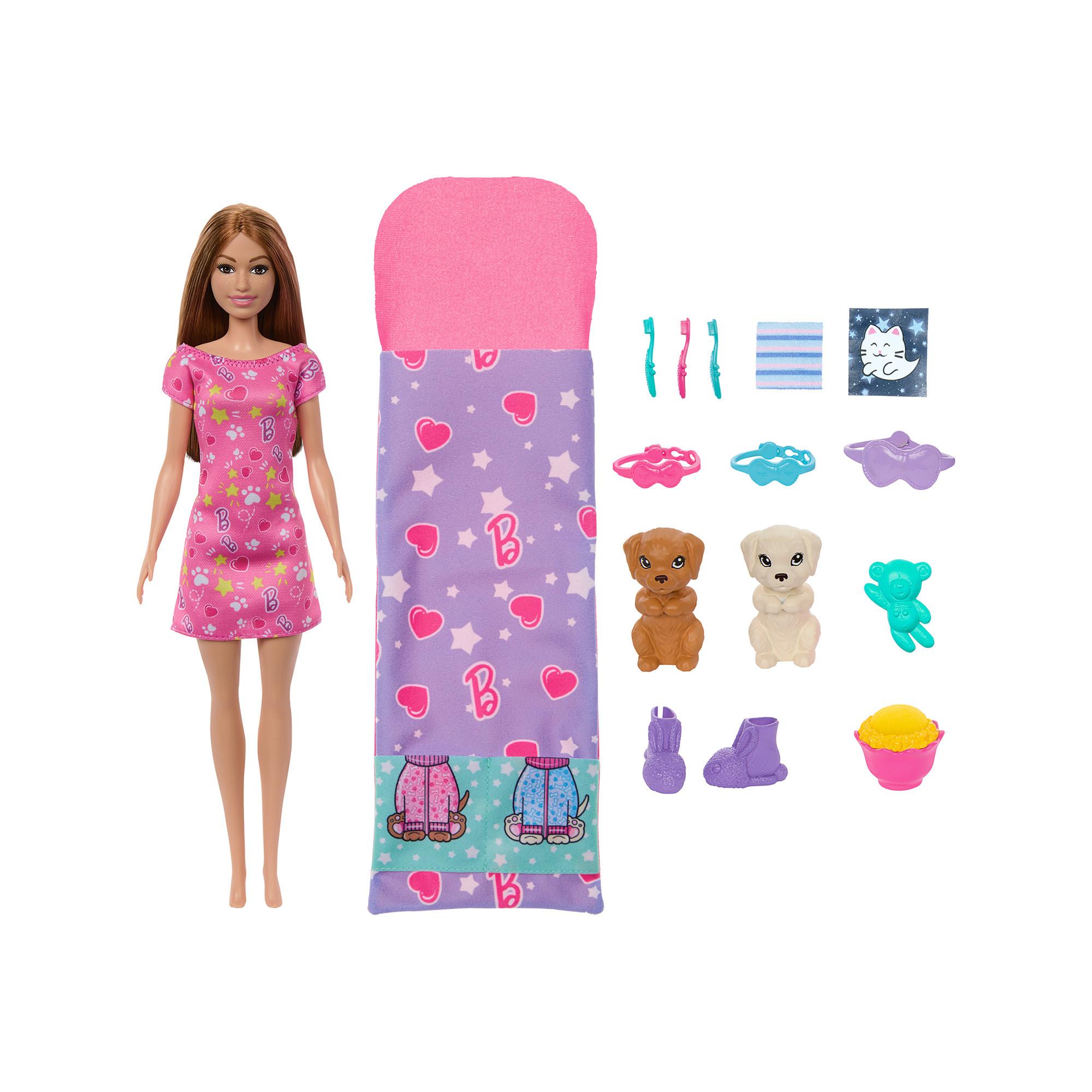 Barbie  Poupée et chiots Set de jeu Pyjama Party 