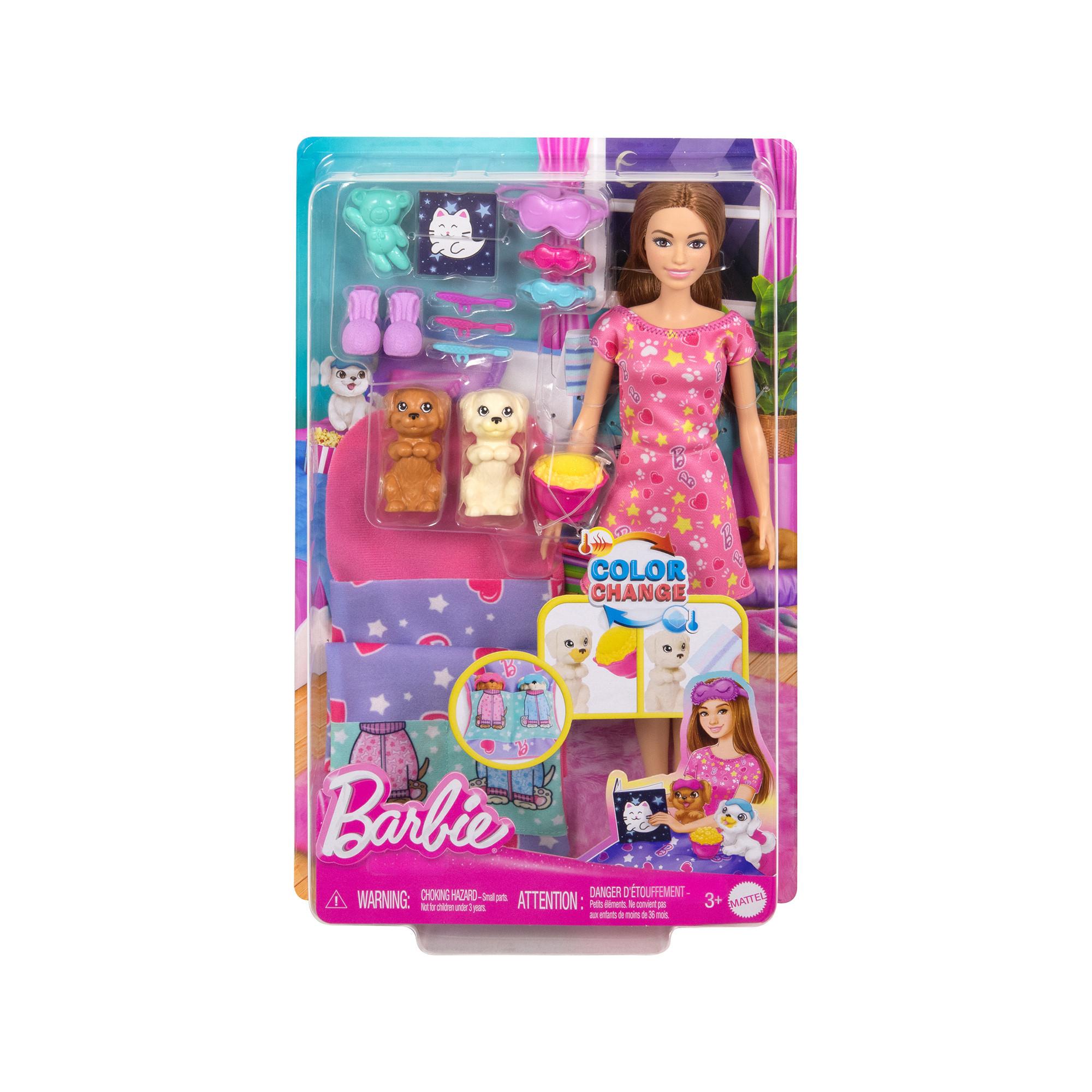 Barbie  Poupée et chiots Set de jeu Pyjama Party 