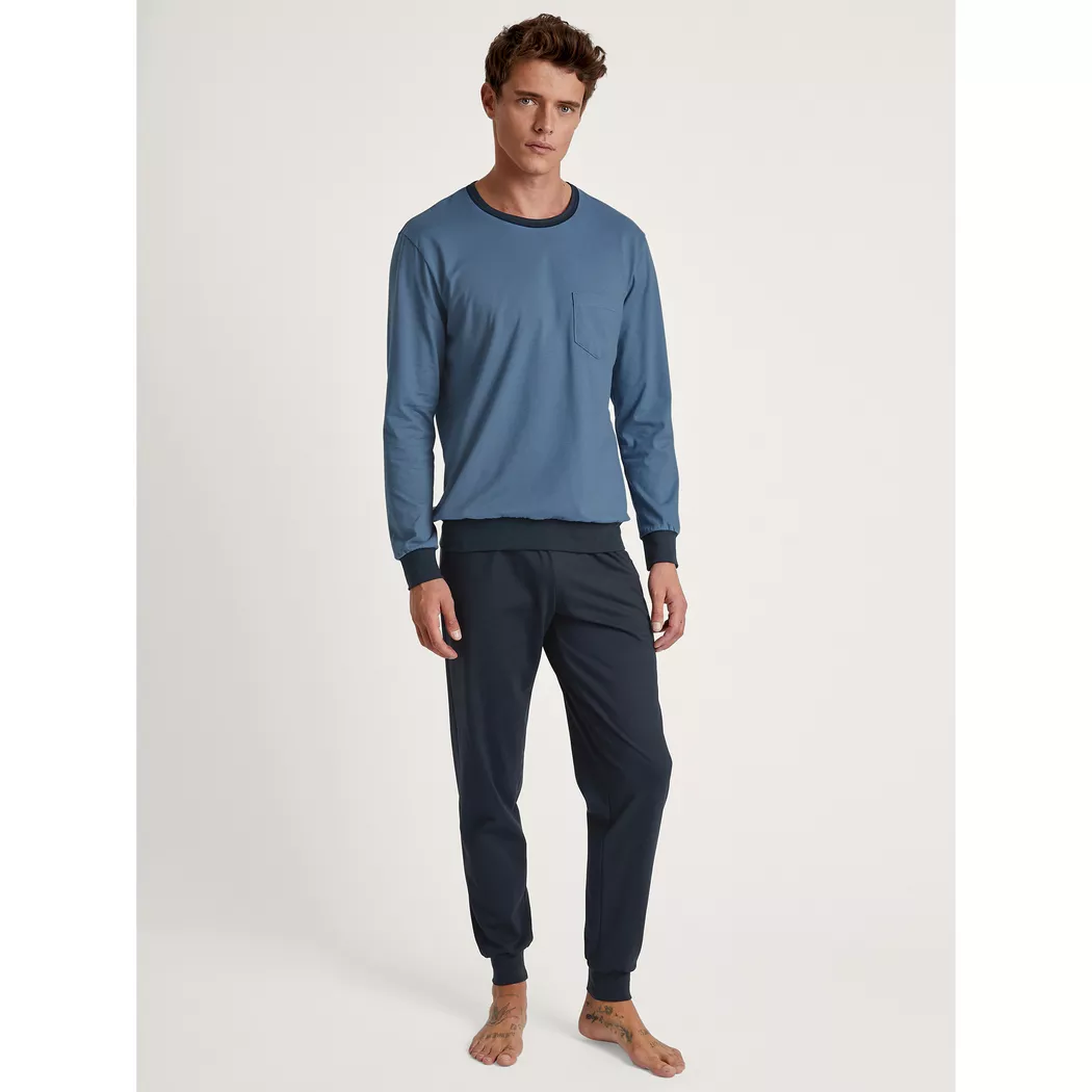 Shorty CALIDA "Relax Streamline 1", Damen, Gr. XXL (58/60), retro blau, Interlock, Obermaterial: 100% Baumwolle, bequem kurz, V-Ausschnitt, Homewear-Sets Shorty, weich, Interlock-Qualität, kurze Ärmel