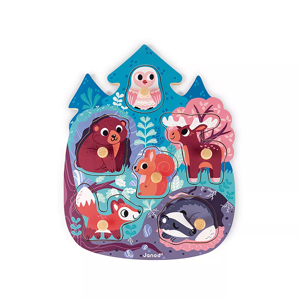 Janod - Steckpuzzle Wald, 6 Teile, Multicolor