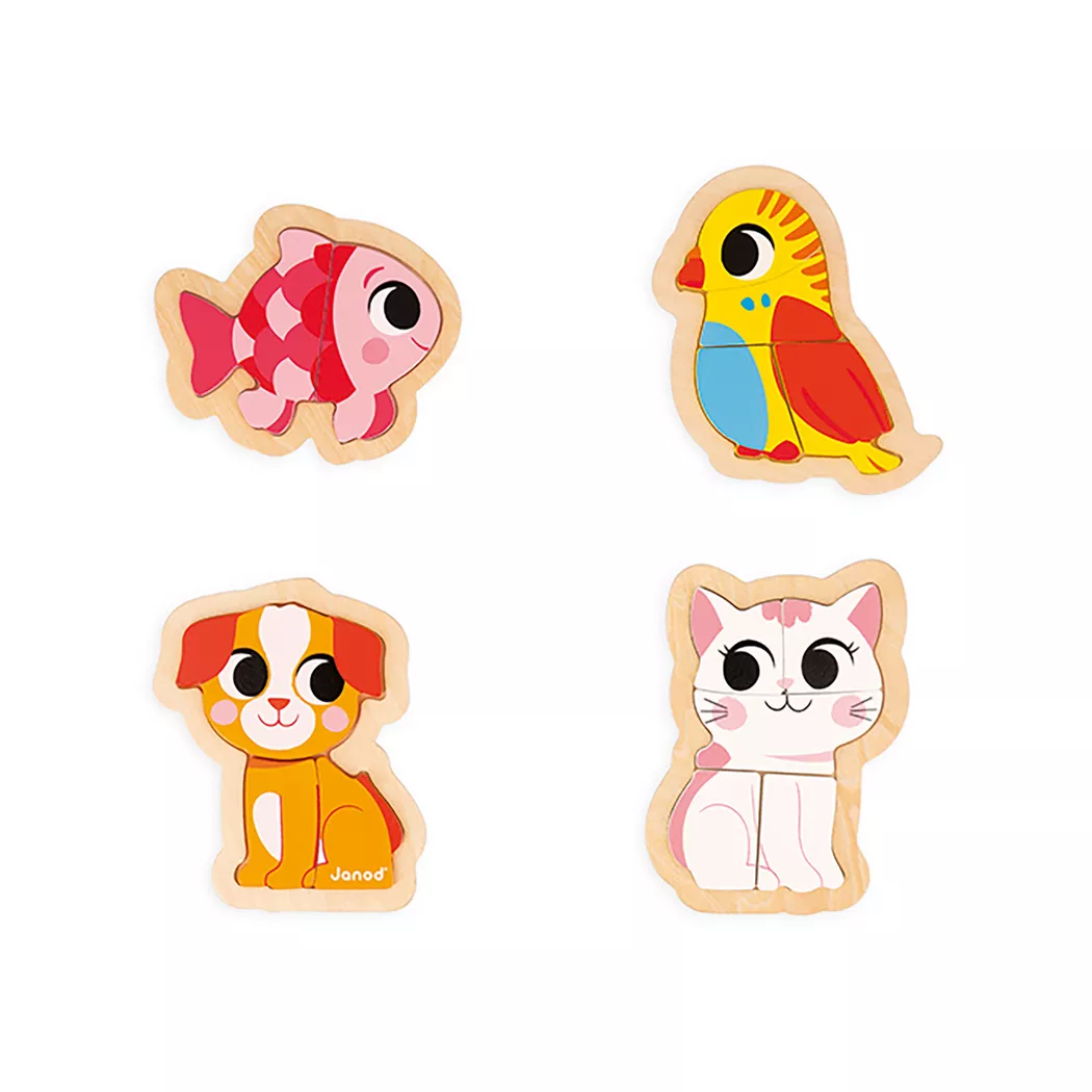 Janod - 4 Puzzles Animaux de compagnie, Multicolor