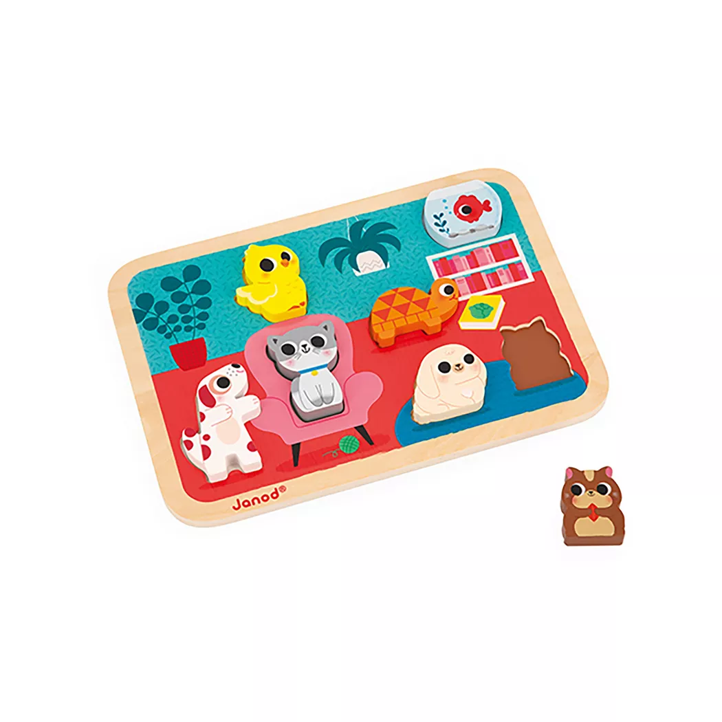 Janod - Blockpuzzle Haustiere, 7 Teile, Multicolor