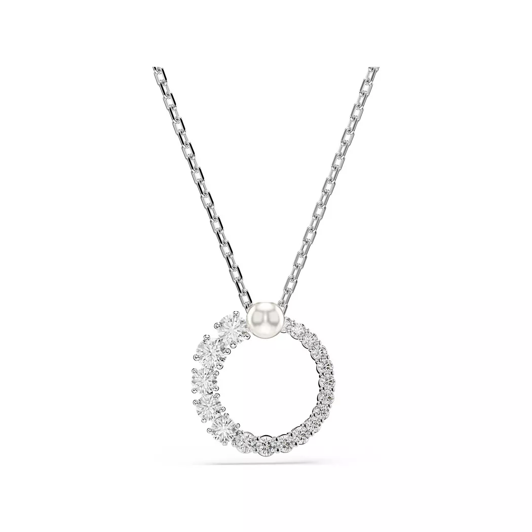 Kette mit Anhänger SWAROVSKI "Schmuck Geschenk Halskette Matrix", silber (metallfarben, kristallweiß, weiß), Halsketten, Damen, Metall Perlen, L: 45, Metall, Perlen, mit Swarovski Zirkonia (synth.) - mit Swarovski Perle 2