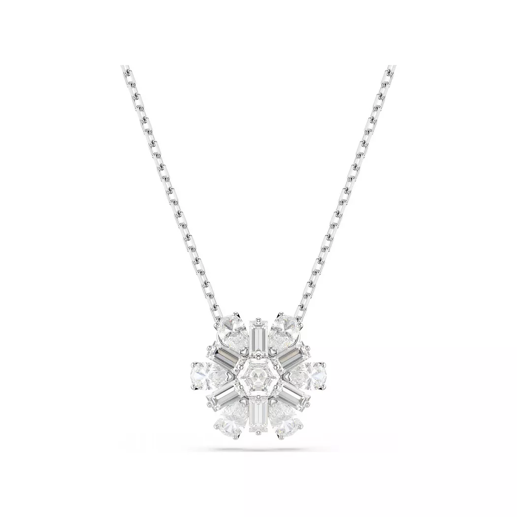 Kette mit Anhänger SWAROVSKI "Idyllia E Florere Schneeflocke", silber (metallfarben, kristallweiß), Halsketten, Damen, Metall, L: 45, mit Swarovski Zirkonia (synth.)