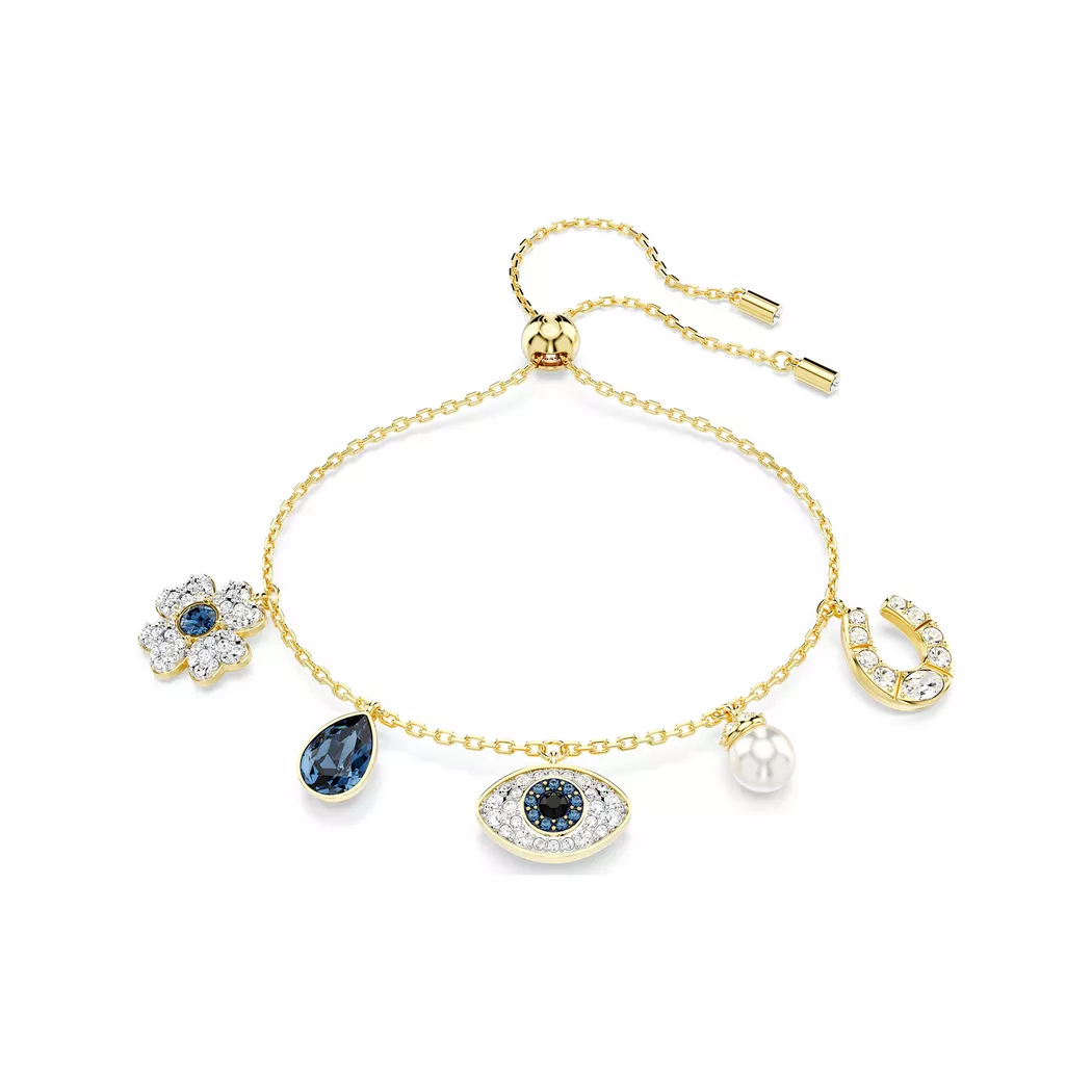 Armband SWAROVSKI "Armkette Symbolica Glücksklee Magisches Auge Hufeisen" Gr. M, blau (gelbgoldfarben, blau, schwarz, kristallweiß, blau, schwarz, kristallweiß), Armbänder, Damen, M, Metall Perlen, Metall, Perlen, Armband, mit Swarovski Kristall - mit Swa 2