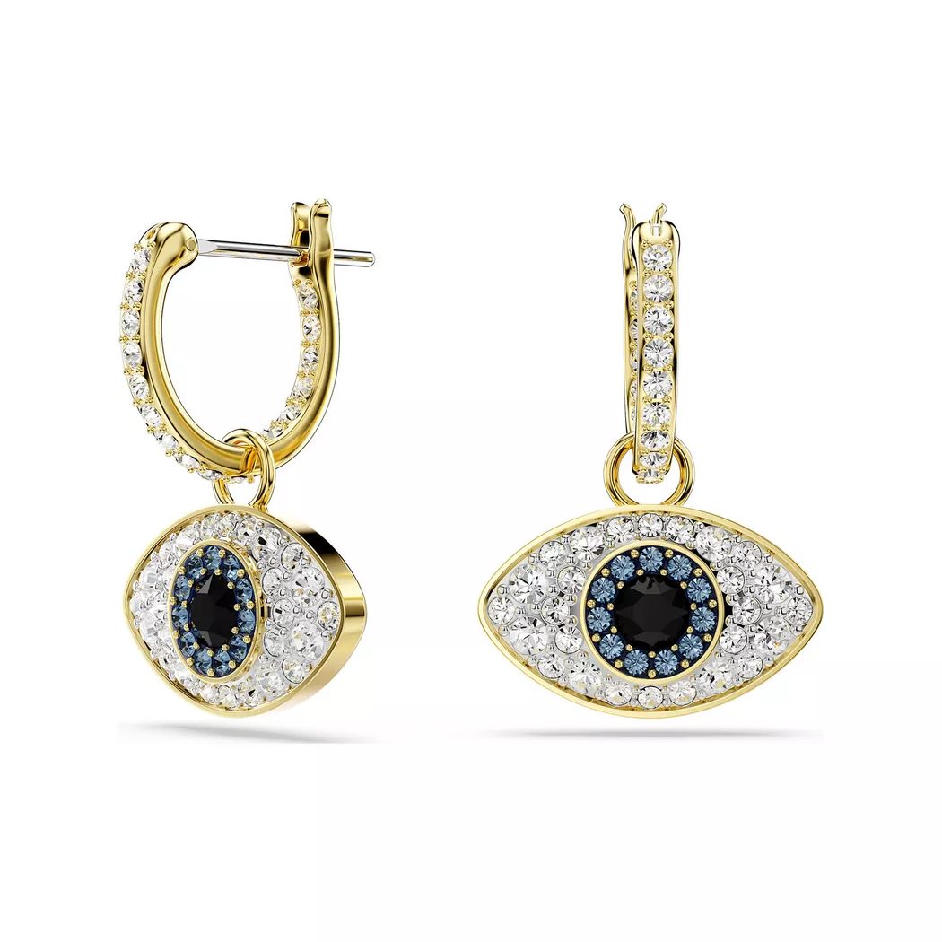Paar Creolen SWAROVSKI "Symbolica Böser Blick magisches Auge", blau (gelbgoldfarben, metallfarben, blau, schwarz, kristallweiß, blau, schwarz, kristallweiß), Ohrringe, Damen, Metall, mit Swarovski Kristall, Einhänger abnehmbar