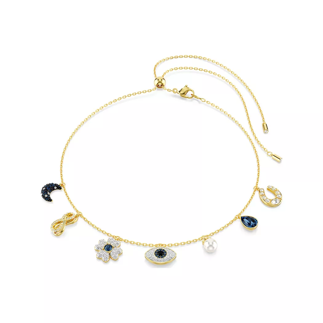 Collier SWAROVSKI "Symbolica Mond Unendlich Glücksklee magisches Auge Hufeisen", blau (gelbgoldfarben, metallfarben, blau,schwarz,kristallklar, weiß), Halsketten, Damen, Metall Perlen, L: 52, Metall, Perlen, Collier, mit Swarovski Kristall - mit Swarovski