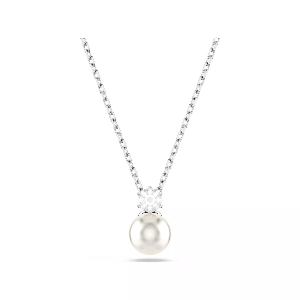 Kette mit Anhänger SWAROVSKI "Schmuck Geschenk Halskette Matrix", silber (metallfarben, kristallweiß, weiß), Halsketten, Damen, Metall Perlen, L: 45, Metall, Perlen, mit Swarovski Zirkonia (synth.) - mit Swarovski Perle 3