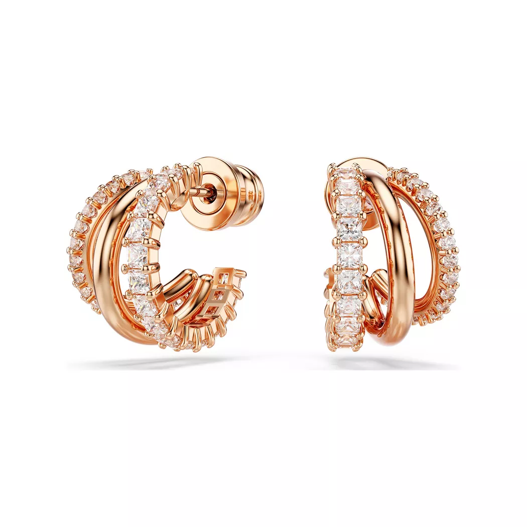 Paar Creolen SWAROVSKI "Schmuck Geschenk Hyperbola Ohrringe", rosa (roségoldfarben, kristallweiß, kristallweiß), Ohrringe, Damen, Metall, mit Swarovski Kristall