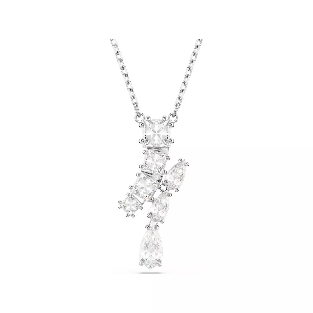 Kette mit Anhänger SWAROVSKI "Schmuck Geschenk Halskette Matrix", silber (metallfarben, kristallweiß, weiß), Halsketten, Damen, Metall Perlen, L: 45, Metall, Perlen, mit Swarovski Zirkonia (synth.) - mit Swarovski Perle