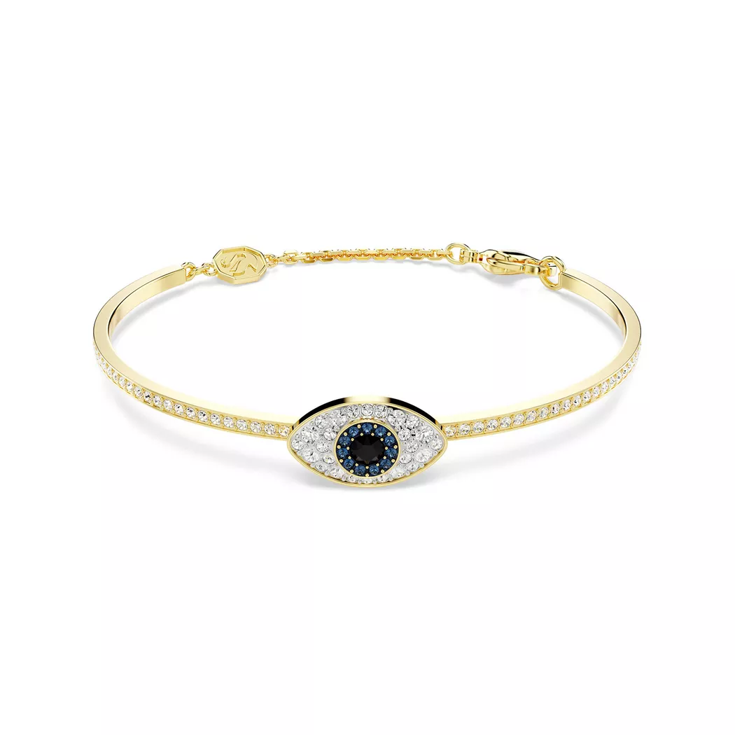 Armband SWAROVSKI "Armkette Symbolica Glücksklee Magisches Auge Hufeisen" Gr. M, blau (gelbgoldfarben, blau, schwarz, kristallweiß, blau, schwarz, kristallweiß), Armbänder, Damen, M, Metall Perlen, Metall, Perlen, Armband, mit Swarovski Kristall - mit Swa