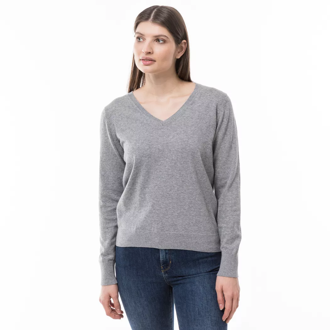 Manor Woman - Pullover, V-Neck, für Damen, Grau Melange, Größe XL