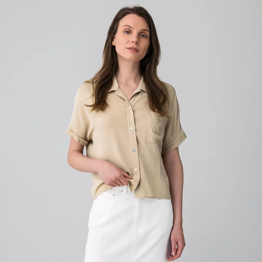 Manor Woman - Bluse, kurzarm, für Damen, Beige, Größe 34