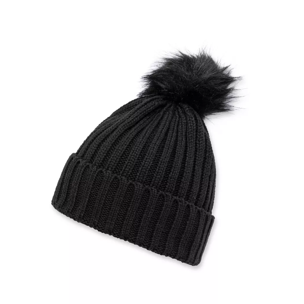 Manor Sport - Beanie, Beanie Rib, Pompom, One Size, Black