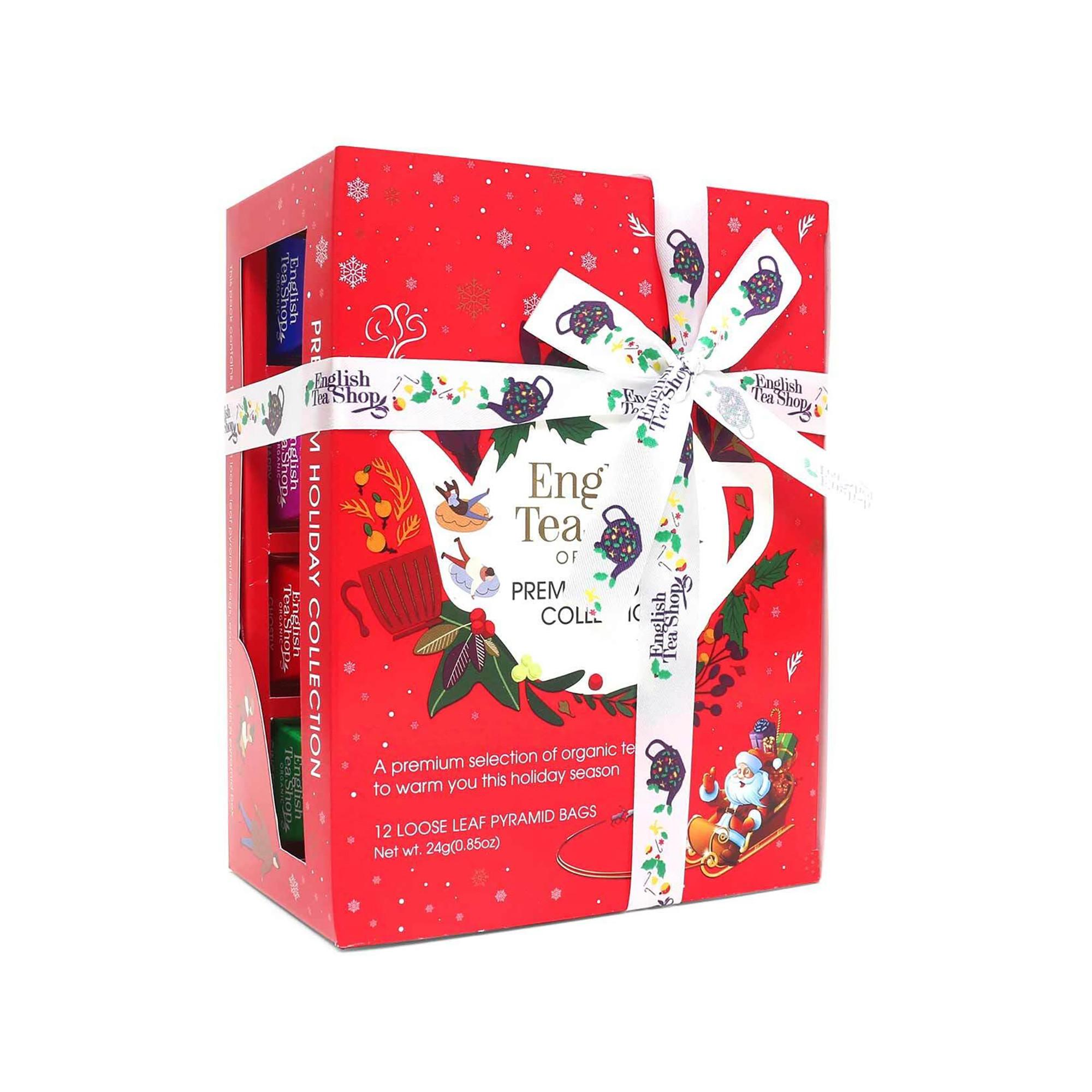 English Tea Shop 12 Tee-Pyramidenbeutel Box Red Collection de Noël rouge avec nœud 