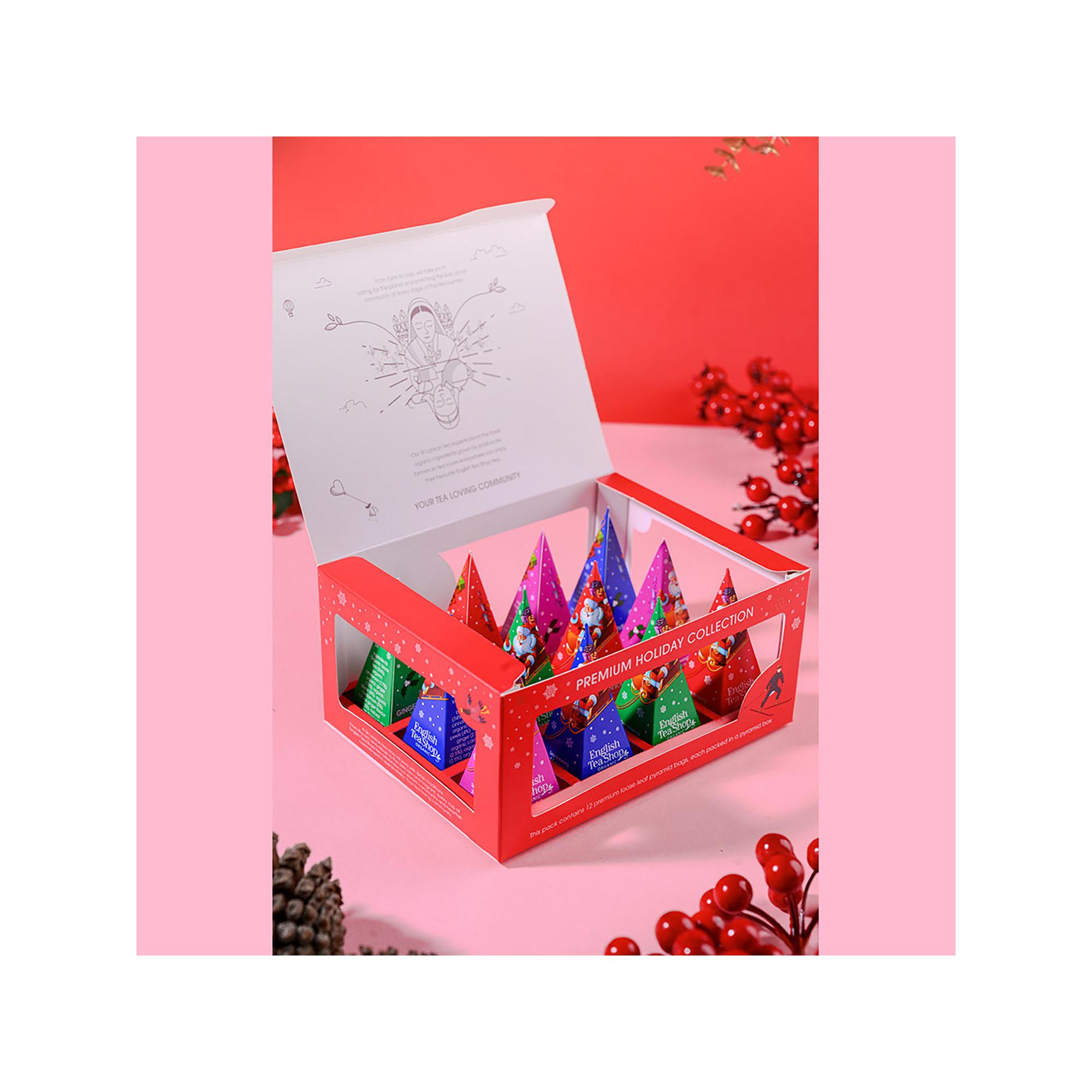 English Tea Shop 12 Tee-Pyramidenbeutel Box Red Collezione Holiday rossa con fiocco 