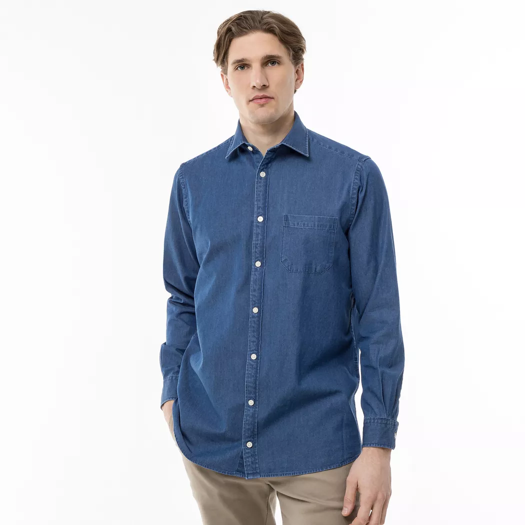 Manor Man - Hemd, Classic Fit, langarm, für Herren, Blau Denim, Größe L