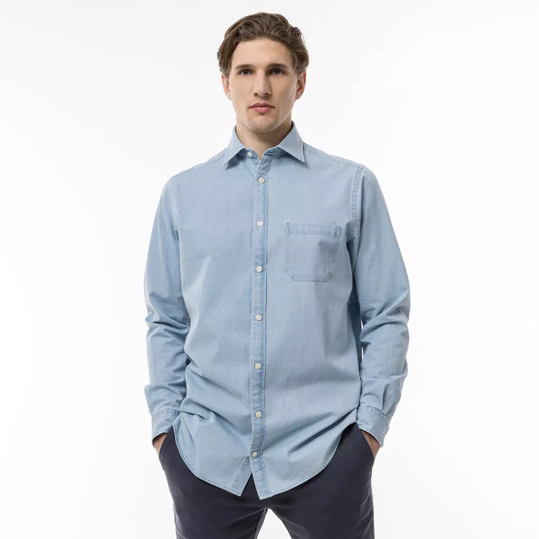 Manor Man - Hemd, Classic Fit, langarm, für Herren, Bleached Blau, Größe L