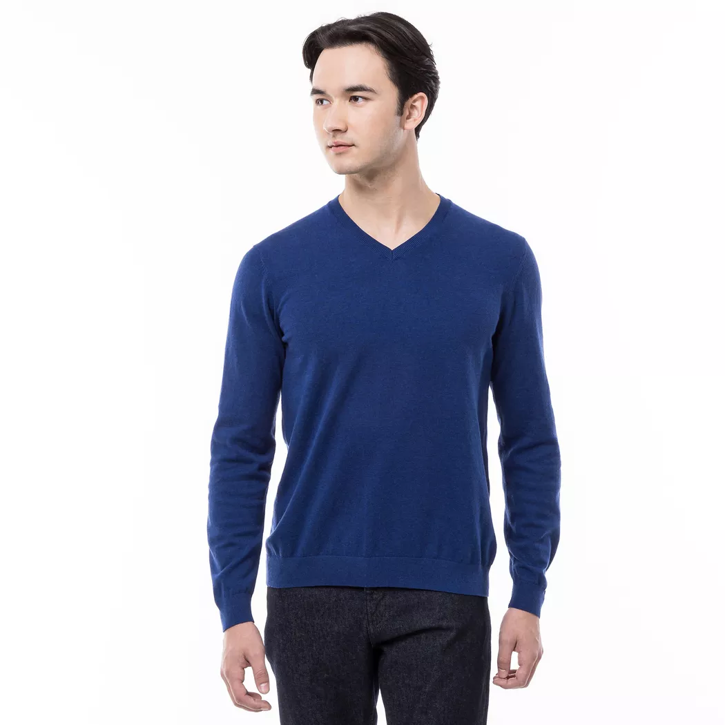 Manor Man - Pullover, V-Neck, für Herren, Azurblau, Größe M