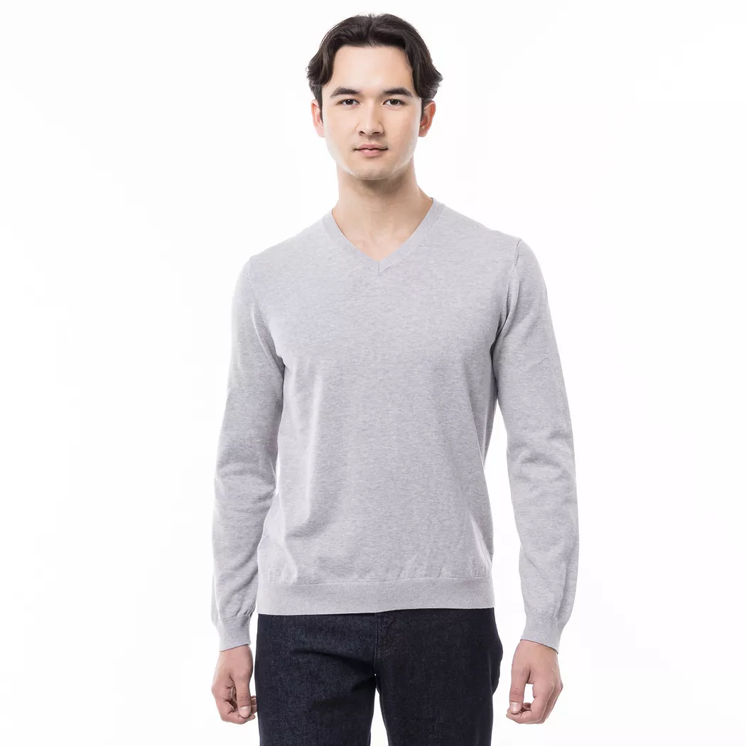 Manor Man - Pullover, V-Neck, für Herren, Grau, Größe M