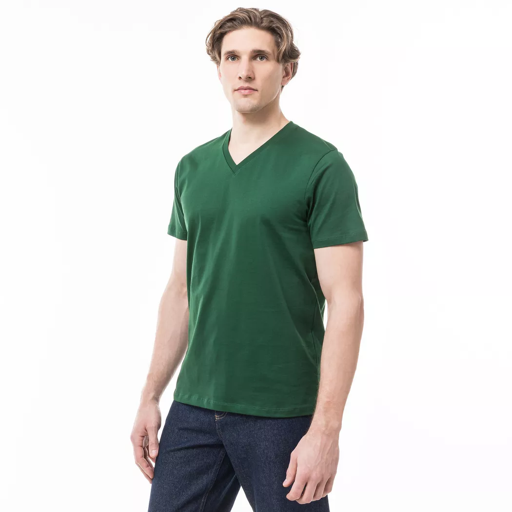 Manor Man - T-Shirt, V-Neck, kurzarm, für Herren, Waldgrün, Größe L