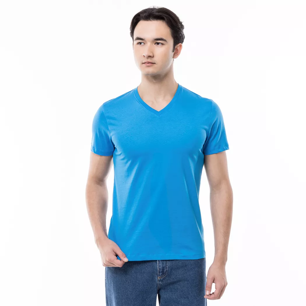 Manor Man - T-Shirt, V-Neck, kurzarm, für Herren, Türkisblau, Größe XXL
