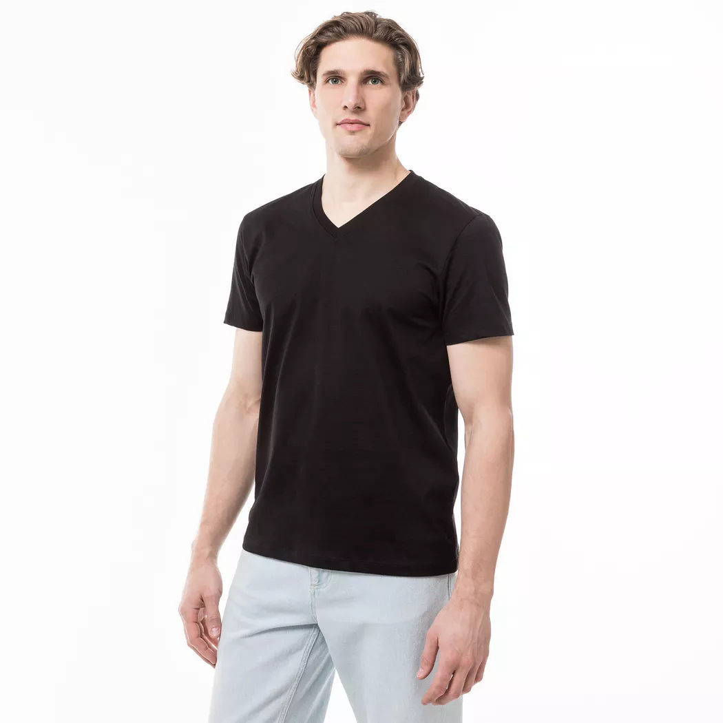 Manor Man - T-Shirt, V-Neck, kurzarm, für Herren, Black, Größe S