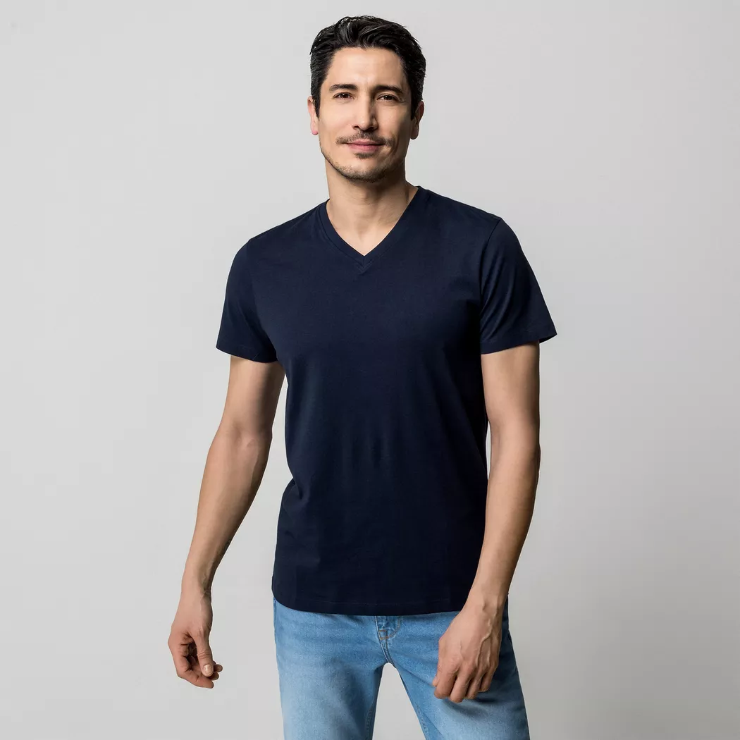 Manor Man - T-Shirt, V-Neck, kurzarm, für Herren, Marine, Größe S