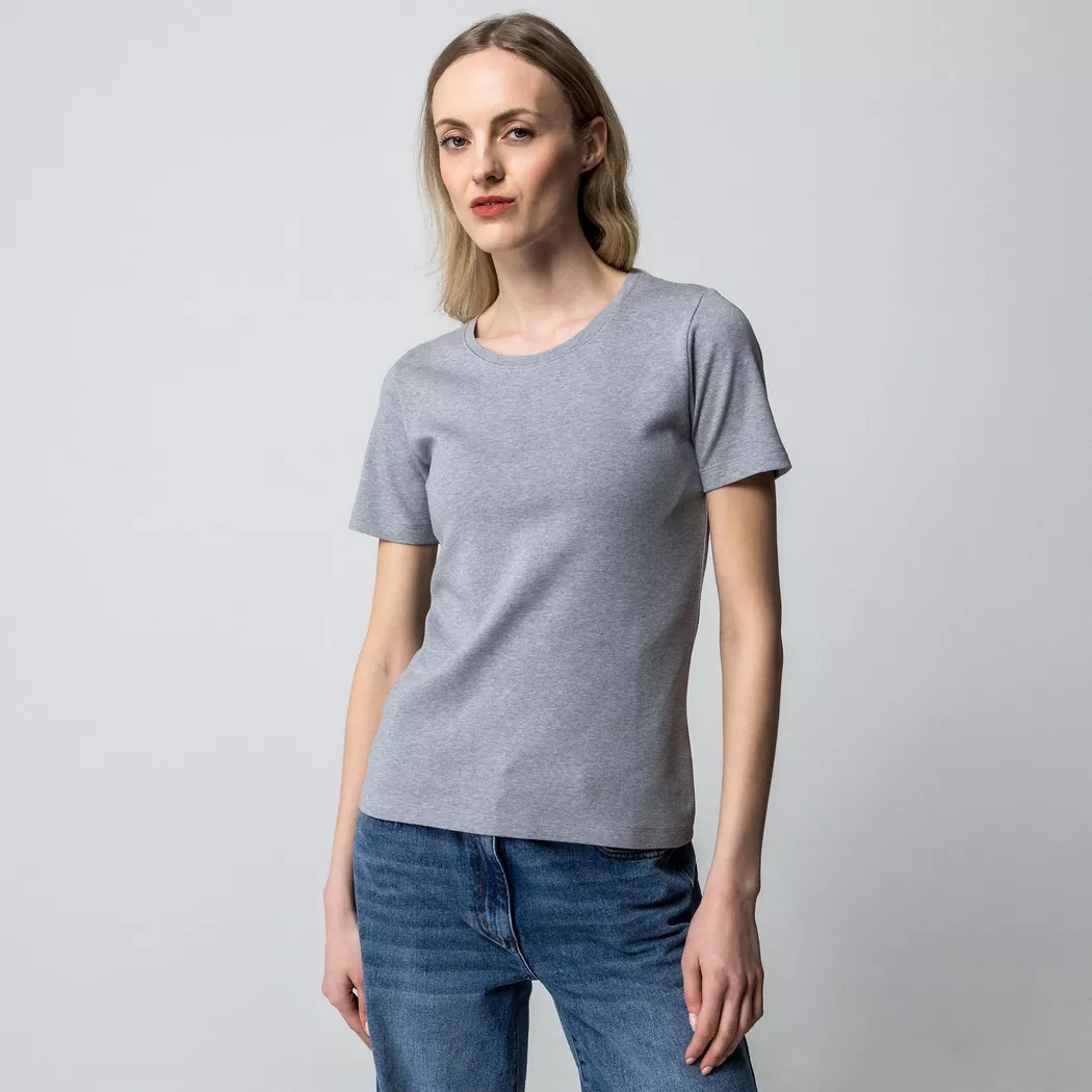 Manor Woman - T-Shirt, kurzarm, für Damen, Grau Melange, Größe L