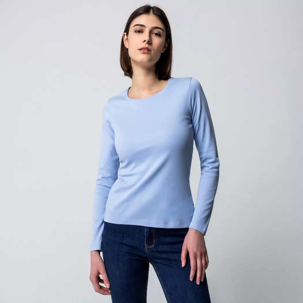 Manor Woman - T-Shirt, langarm, für Damen, Himmelblau, Größe L