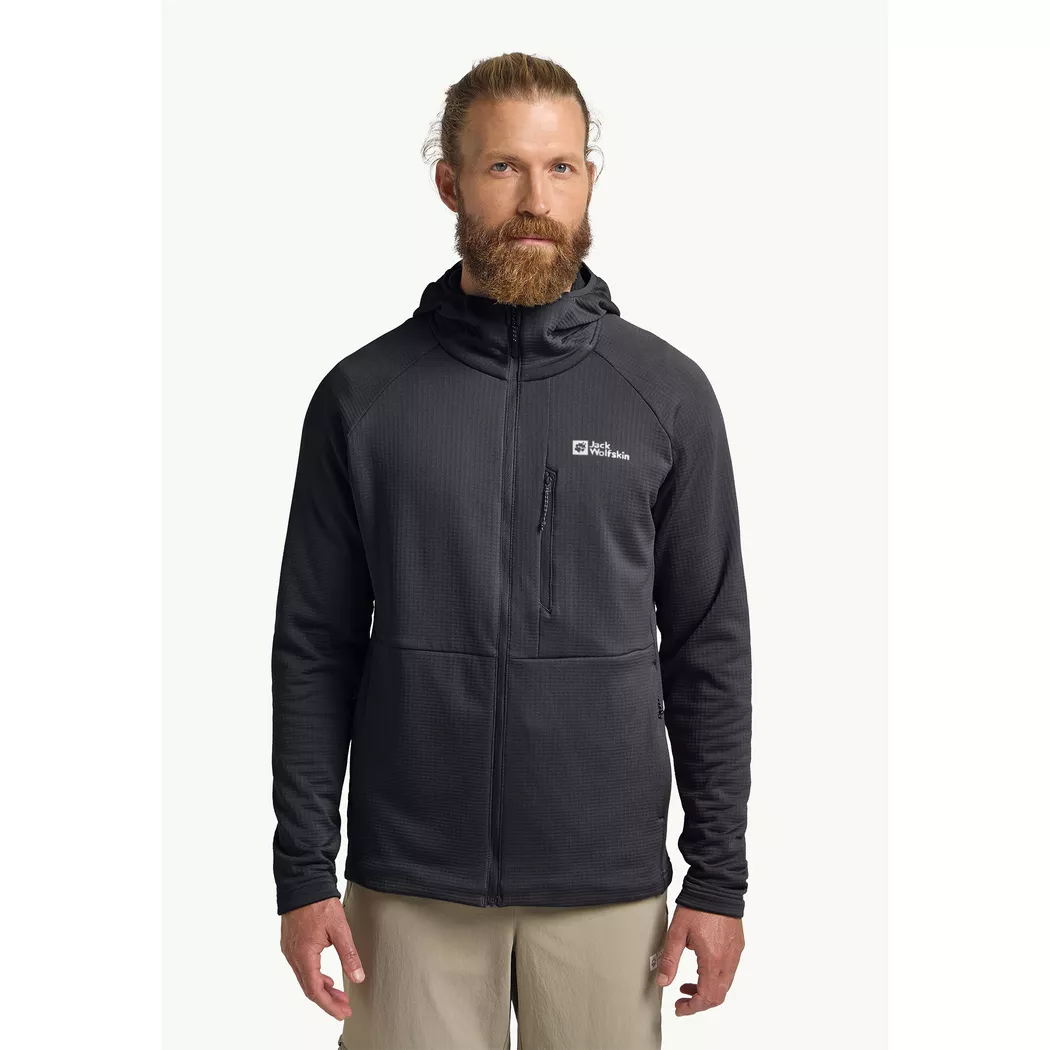Fleecejacke JACK WOLFSKIN "KOLBENBERG HOODED FZ M", Herren, Gr. M (50), phantom, Obermaterial: 92% Polyester, 8% sonstige Fasern. Futter: 100% Polyester, Jacken Fleecejacke