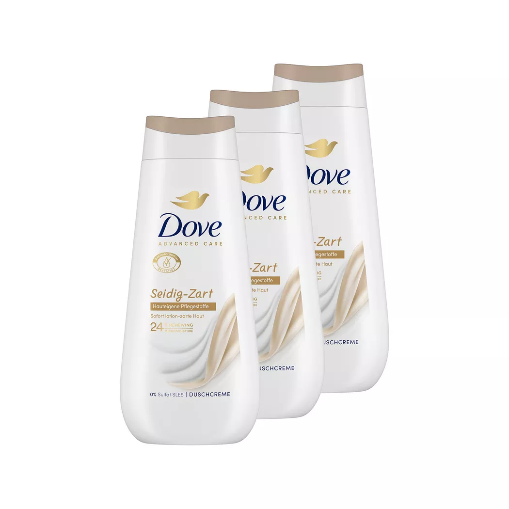 Dove - Duschcreme TRIO, Advanced Care Seidig-Zart, 3 x 225 ml