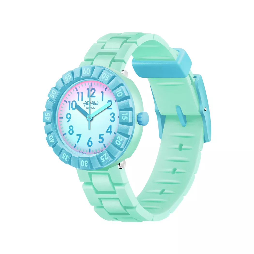 flik-flak - Analoguhr, Blue Splash, 36mm, Türkisblau
