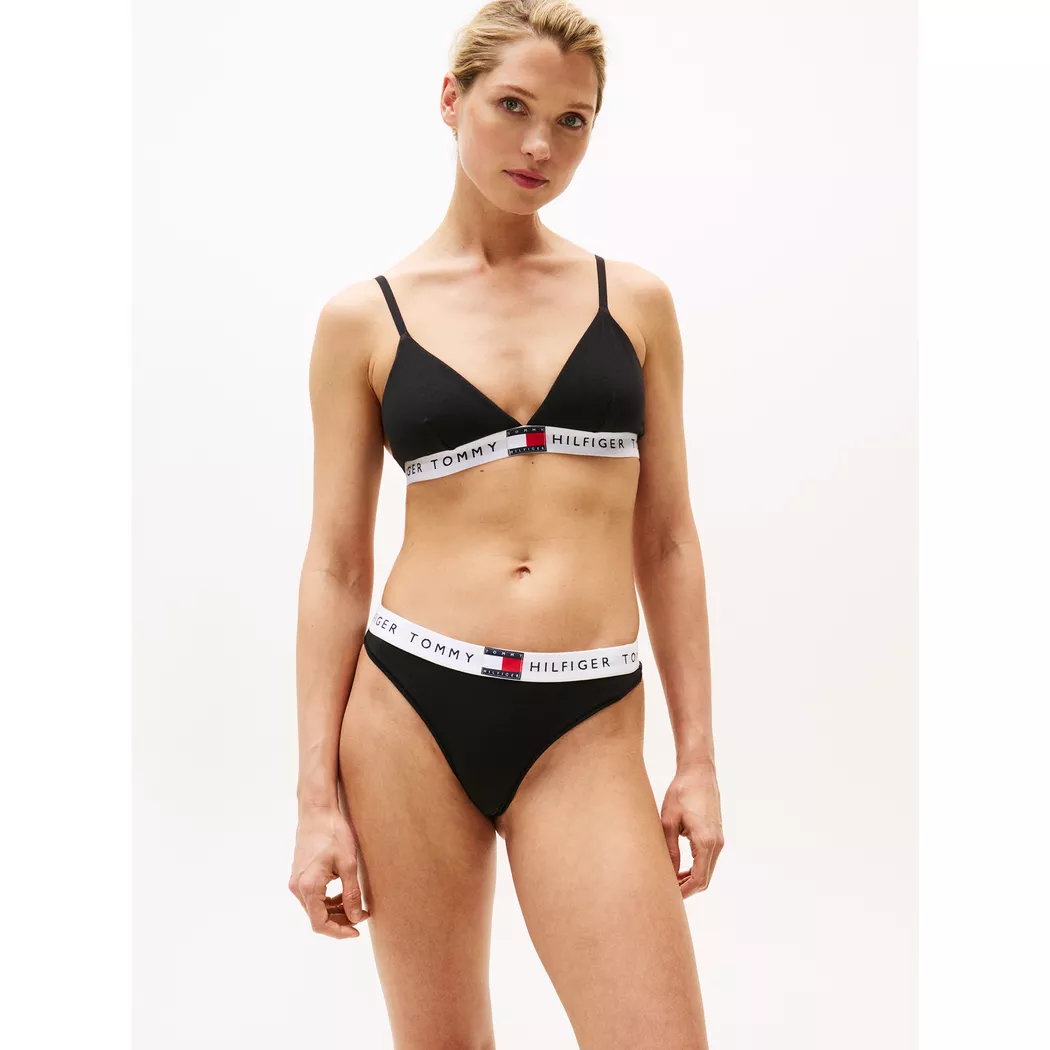 Tanga "CLASSIC THONG", Damen, Gr. L (40), schwarz, Jersey, Obermaterial: 90% Baumwolle, 10% Elasthan, TOMMY HILFIGER UNDERWEAR, kontrastfarbene Details, körpernah, Unterhosen Tanga, mit Logobund, Stretch-Baumwolle