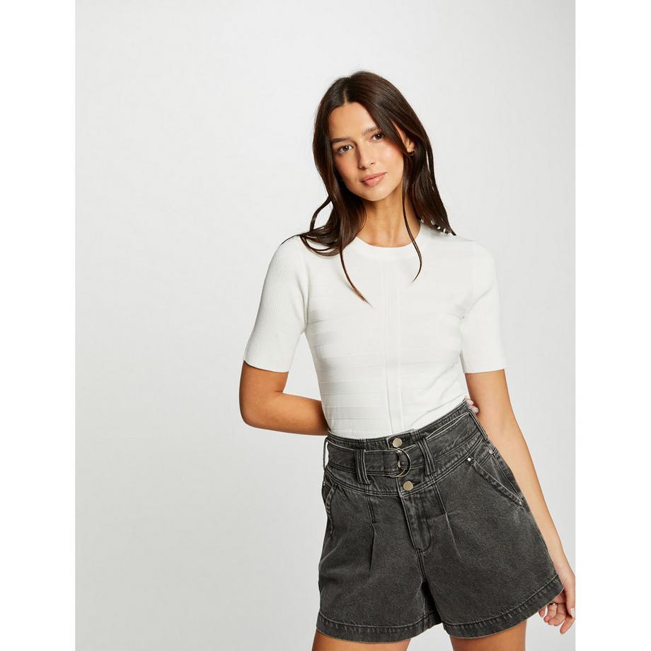 MORGAN Gerippter Kurzarm Pullover  