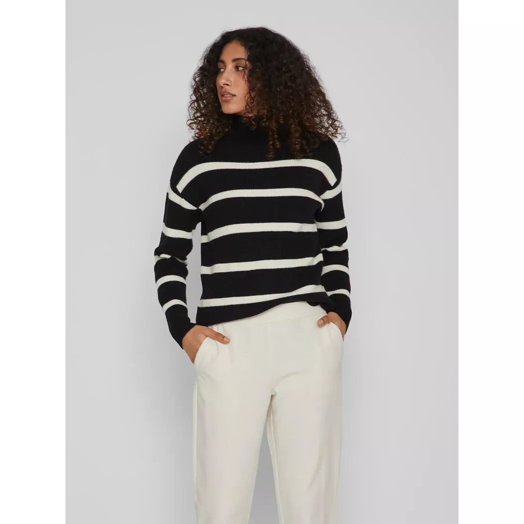 Vila Pull Ril Black / Stripes White Alyssum XL Femme 2
