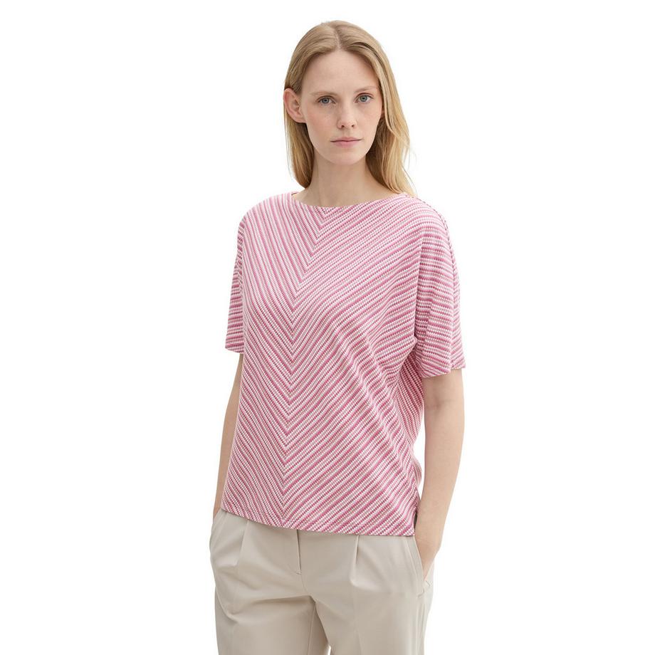 TOM TAILOR T-shirt a righe scollo a barca maniche corte  