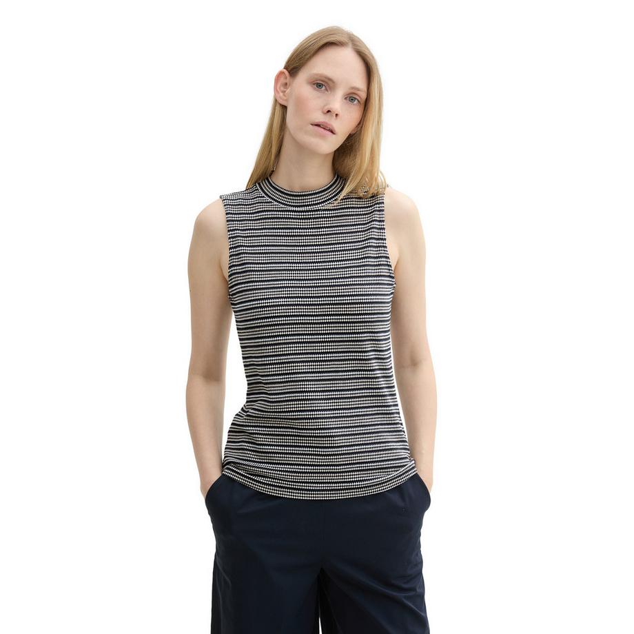 TOM TAILOR T-shirt a righe senza maniche con collo alto  