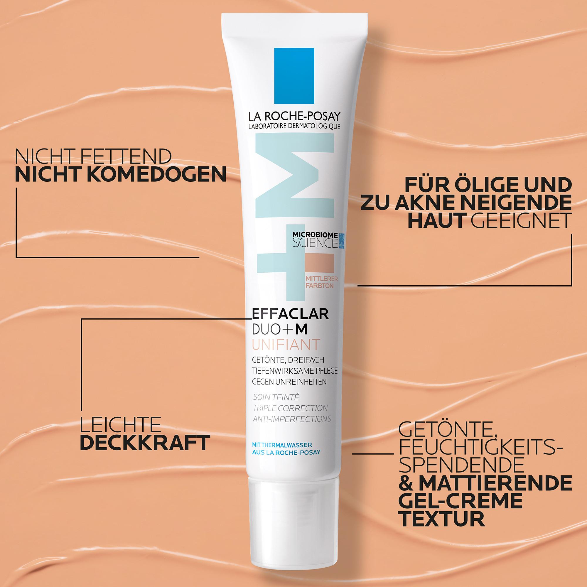 LA ROCHE POSAY Effaclar Duo+M Unifiant Dreifach tiefenwirksame getönte Gesichtspflege für zu Akne neigende Haut 