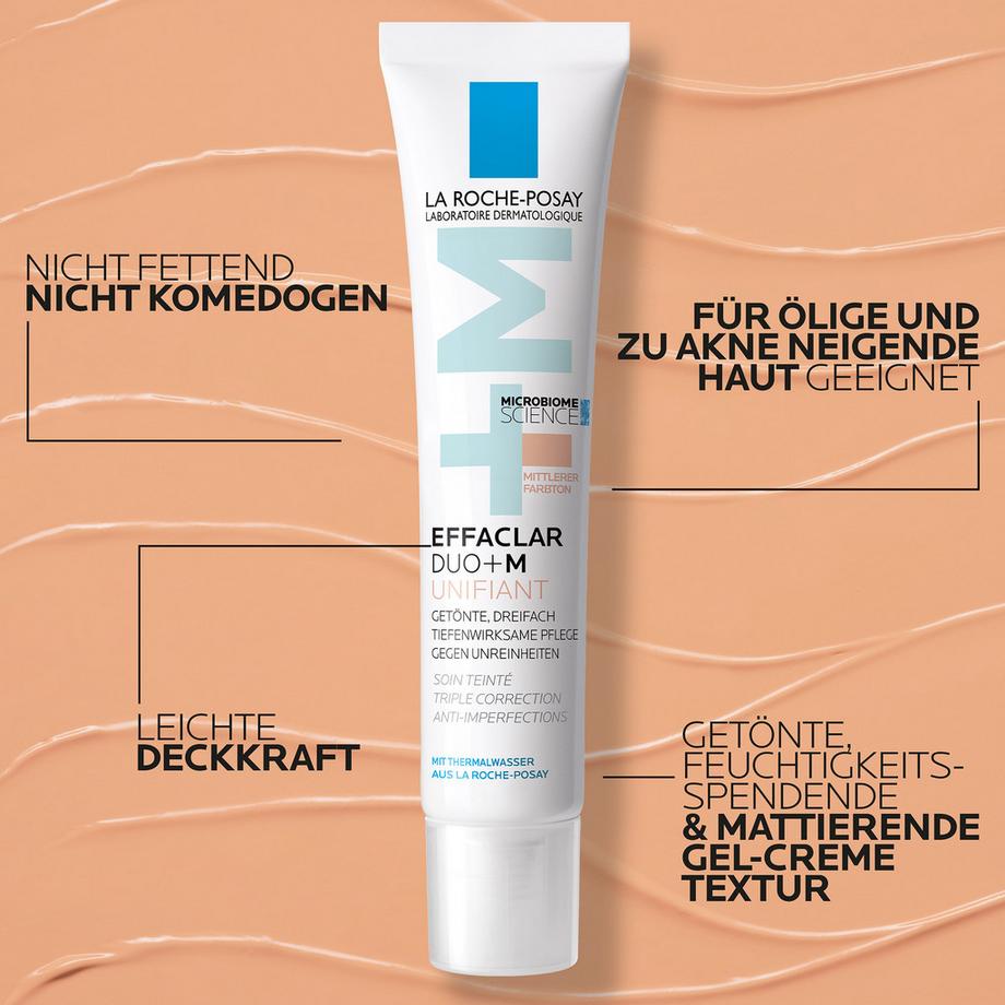 LA ROCHE POSAY Effaclar Duo+M Unifiant Dreifach tiefenwirksame getönte Gesichtspflege für zu Akne neigende Haut 