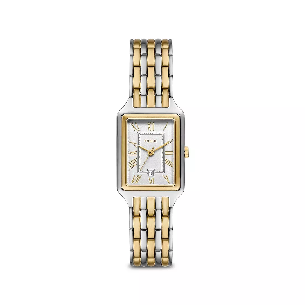 Quarzuhr FOSSIL "RAQUEL", gold (silberfarben, goldfarben), Armbanduhren, Damen, Quarzuhr, Armbanduhr, Damenuhr, Edelstahlarmband, analog, Tag