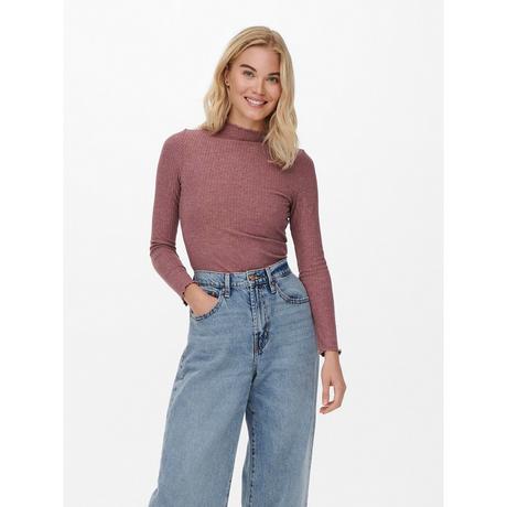 ONLY T-shirt Maniche Lunghe Collo Coreana a Costine  