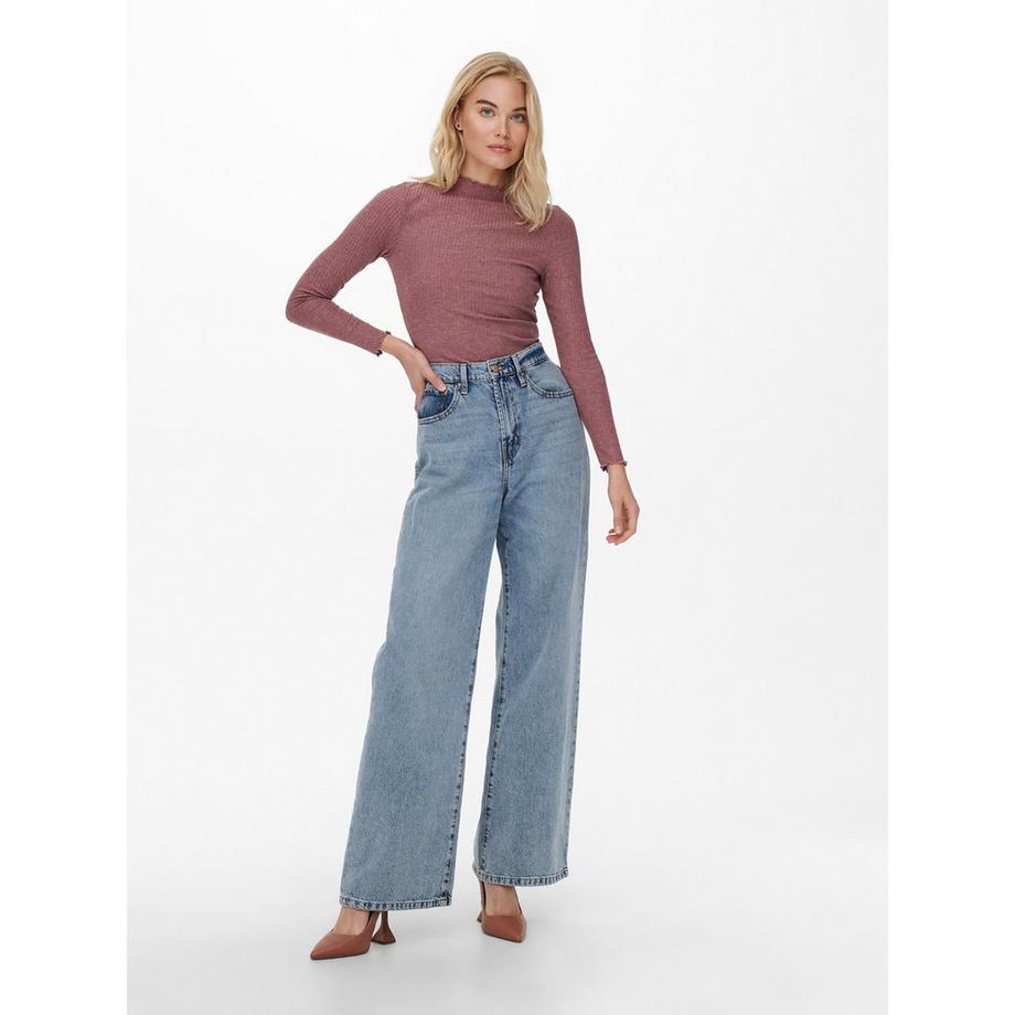 ONLY T-shirt Manches Longues Col Montant Côtelé  