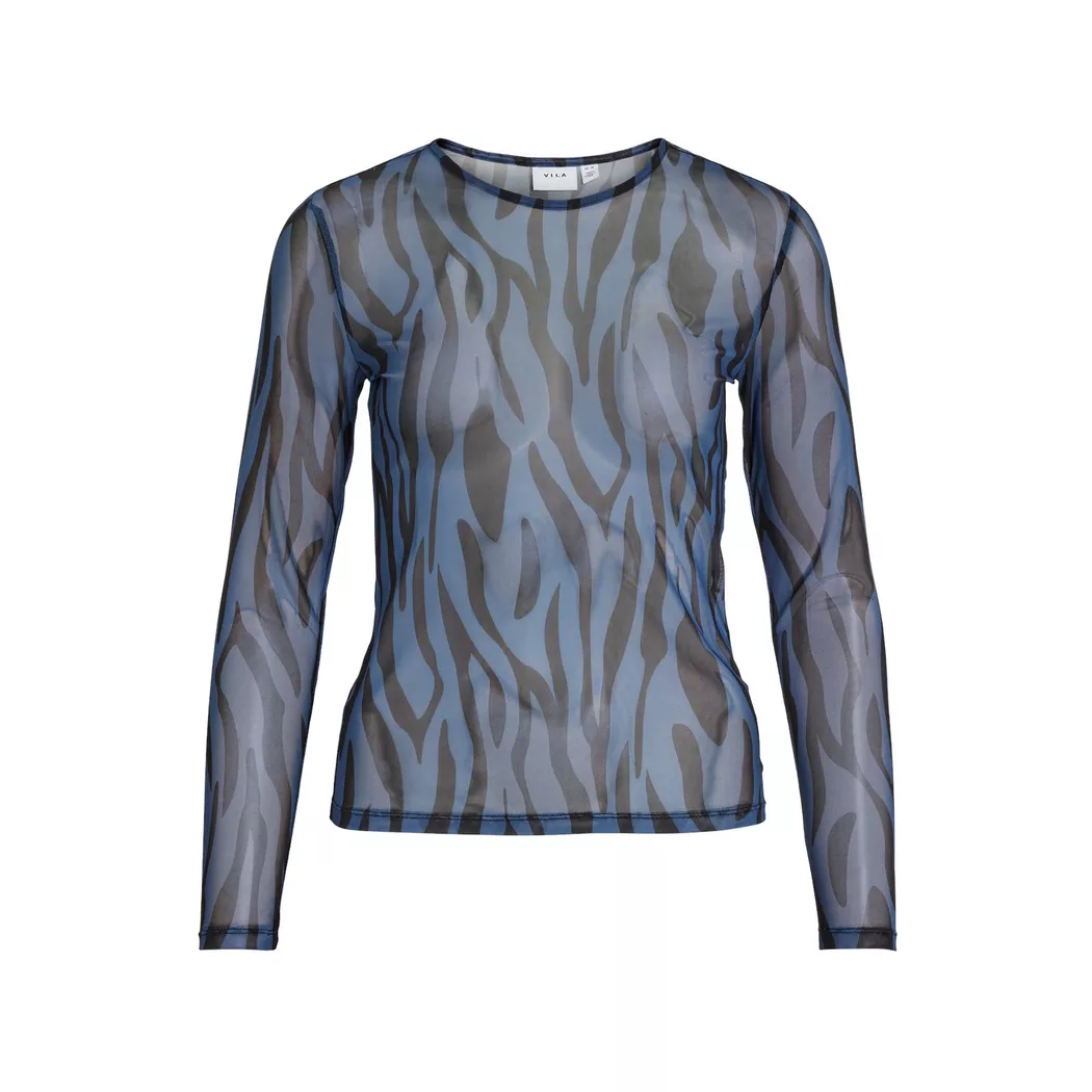 VILA - Bluse, langarm, für Damen, Blau/Schwarz, Größe 40