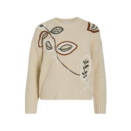 VILA Pull avec motif feuille brodé  